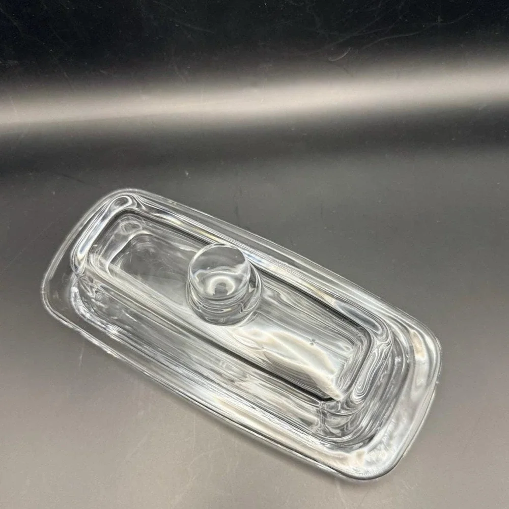 Vintage Clear Glass Butter Dish w Lid Rectangular‎ Covered Butter Keeper